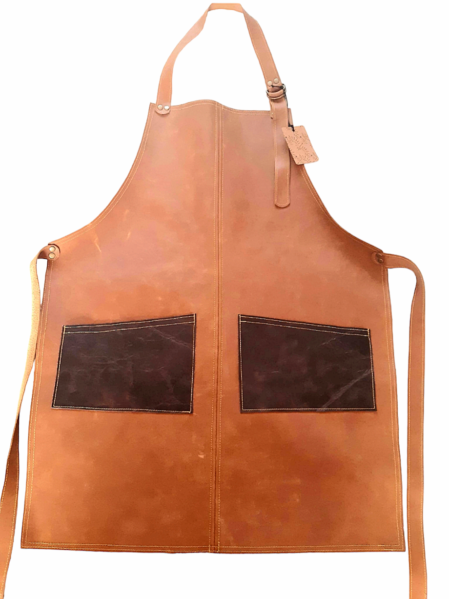 PECHERA CUERO CAMEL BOLSILLOS CAFE OSCURO